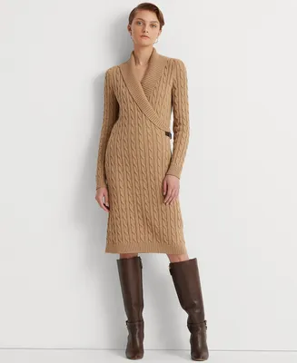 Lauren Ralph Women's Cable-Knit Buckle-Trim Sweater Dress