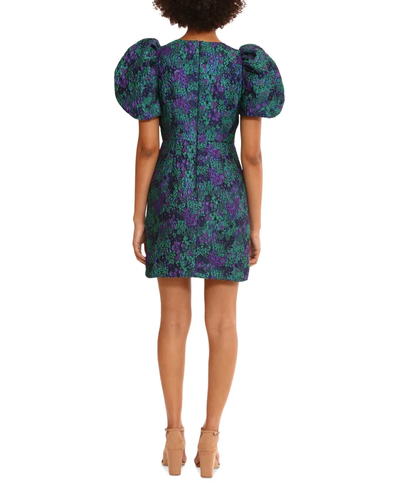 Donna Morgan Women's Jacquard Puff-Sleeve Mini Dress