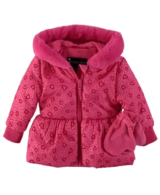 S Rothschild & Co Toddler and Little Girls Flocked Peplum Coat with Mittens