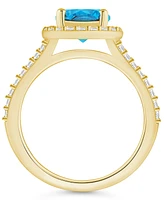 Macy's Blue Topaz (2-3/8 ct. t.w.) and Diamond (1/2 Halo Ring 14K Yellow Gold