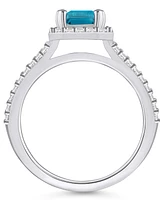 Macy's Blue Topaz (2 ct. t.w.) and Diamond (1/2 Halo Ring 14K Gold