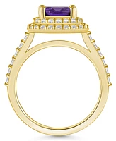 Macy's Amethyst and Diamond Accent Halo Ring 14K Yellow Gold