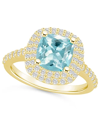Macy's Aquamarine and Diamond Accent Halo Ring 14K Yellow Gold