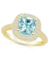 Macy's Aquamarine and Diamond Accent Halo Ring 14K Yellow Gold