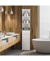 Bathroom Tall Storage Cabinet Freestanding Linen Tower w/ Open Shelves & Drawer