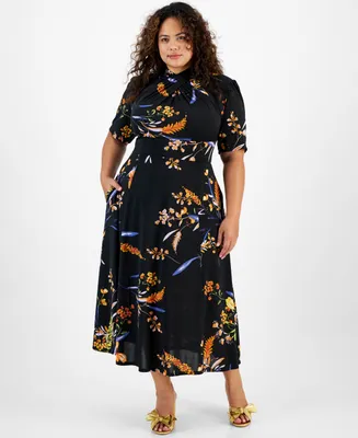 Rachel Rachel Roy Plus Size Floral-Print Twist-Neck Harland Dress