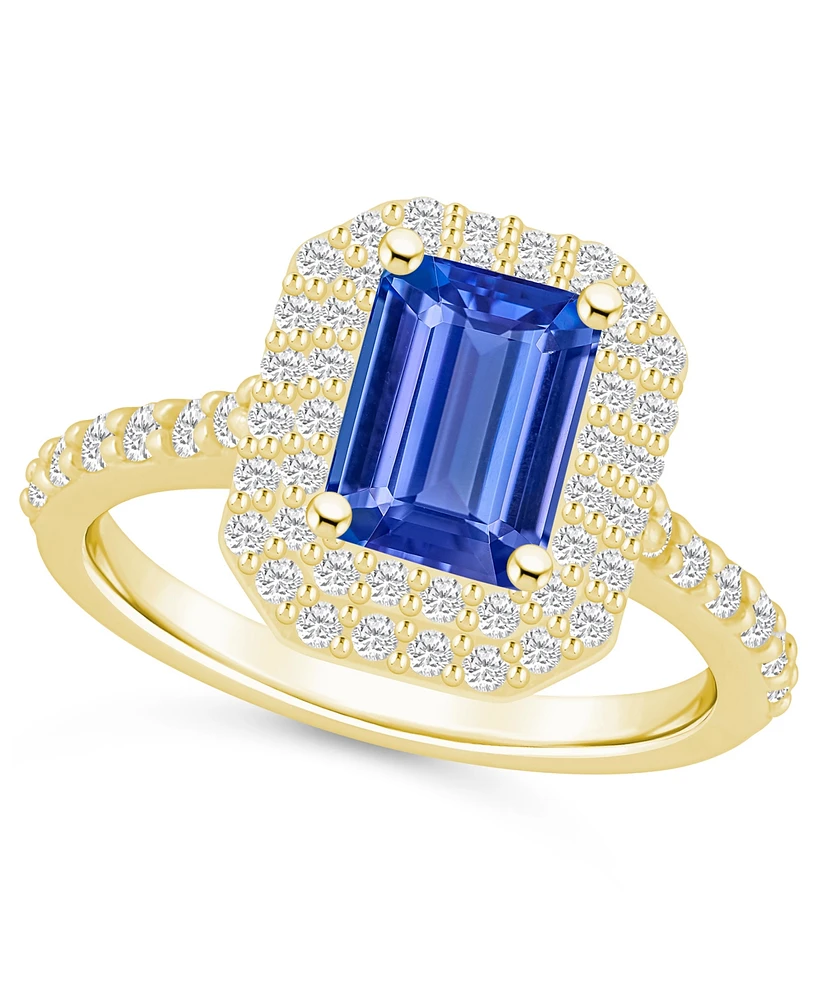 Tanzanite (1-5/8 ct. t.w.) & Diamond (5/8 Emerald-Cut Double Halo Statement Ring 14k Gold