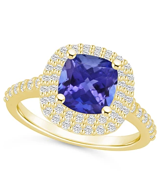 Tanzanite (2-1/3 ct. t.w.) & Diamond (5/8 Cushion Halo Statement Ring 14k Gold