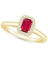 Emerald (1/2 ct. t.w.) & Diamond (1/8 Emerald-Cut Halo Ring 14k Gold (Also Ruby Sapphire)