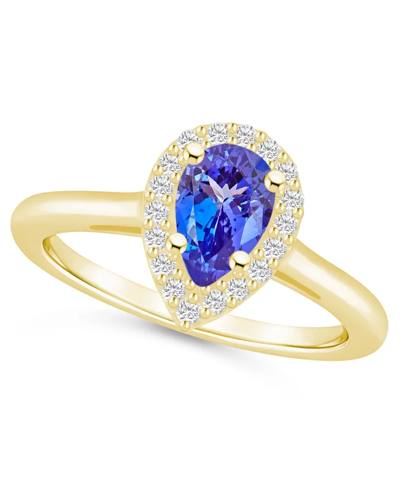 Tanzanite (7/8 ct. t.w.) & Diamond (1/5 Pear Halo Ring 14k Gold