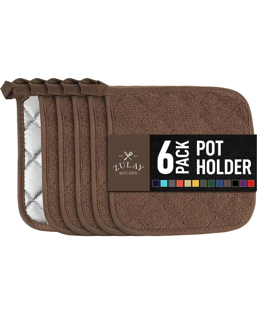Washable Quilted Terry Cloth Potholder for Cooking and Baking (6 Pack)