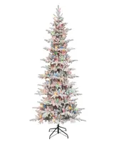 Puleo 7.5FT Pre-Lit Slim Flocked Artificial Union Fir Tree