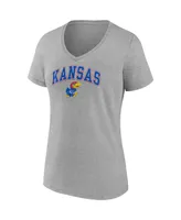 Women's Fanatics Heather Gray Kansas Jayhawks Evergreen Campus V-Neck T-shirt