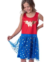 Dc Comics Girls Wonder Woman Logo and Stars Tank Nightgown Pajama