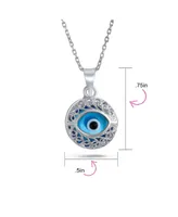 Bling Jewelry Turkish Spiritual Protection Amulet Round Circle Moving Floating Aqua Nazar Blue Evil Eye Filigree Charm Pendant Necklace For Women Ster