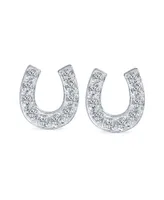 Bling Jewelry Good Luck Horseshoe Equestrian Cubic Zirconia Pave Cz Stud Earrings Western Jewelry For Women Teen Graduation .925 Sterling Silver