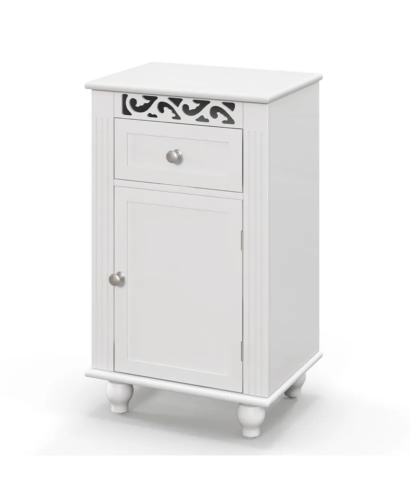 Freestanding Slim Bathroom Cabinet with Drawer and Adjustable Shelves -  Costway