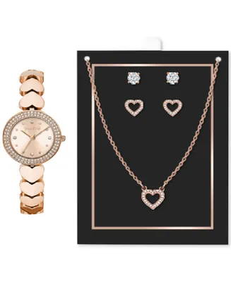 Jessica Carlyle Women's Heart-Link Bracelet Watch 28mm Jewelry Gift Set