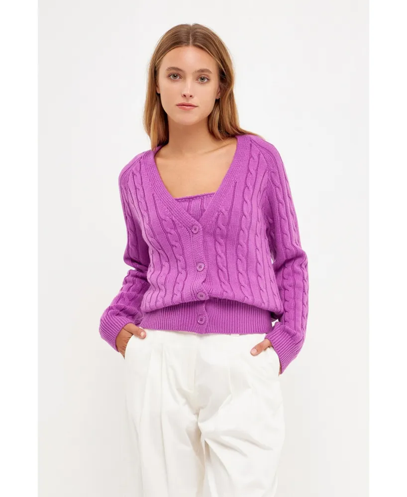 English Factory Women's Cable Knit Cardigan