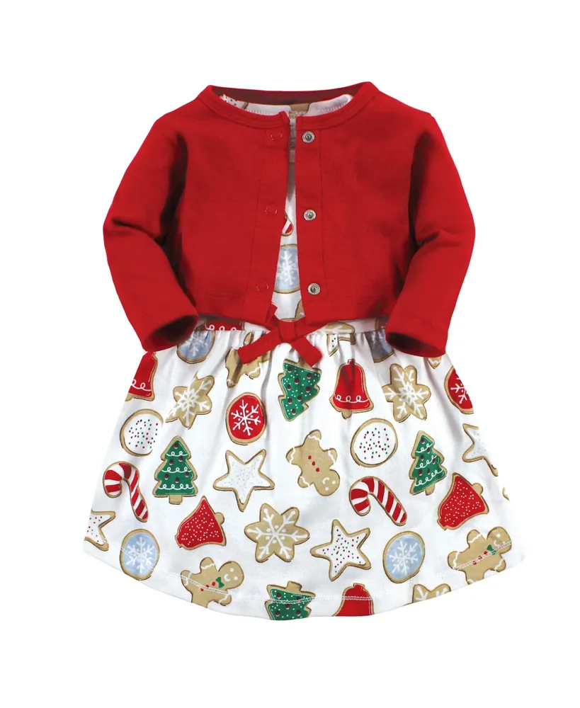 Touched by Nature Toddler Girls Organic Cotton Dress and Cardigan 2pck, Christmas Cookies