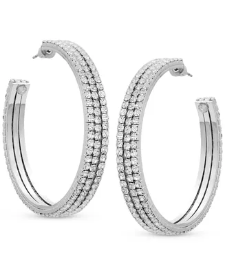 Guess Silver-Tone Medium Rhinestone C-Hoop Earrings, 1.75"