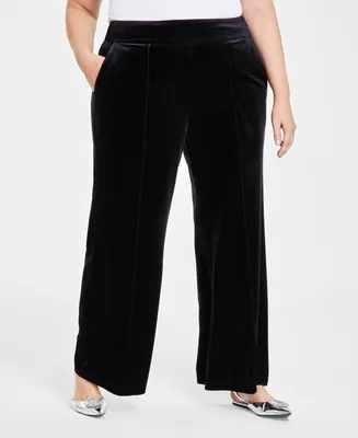 I.n.c. International Concepts Plus Size High-Rise Wide-Leg Velvet Pants, Created for Macy's