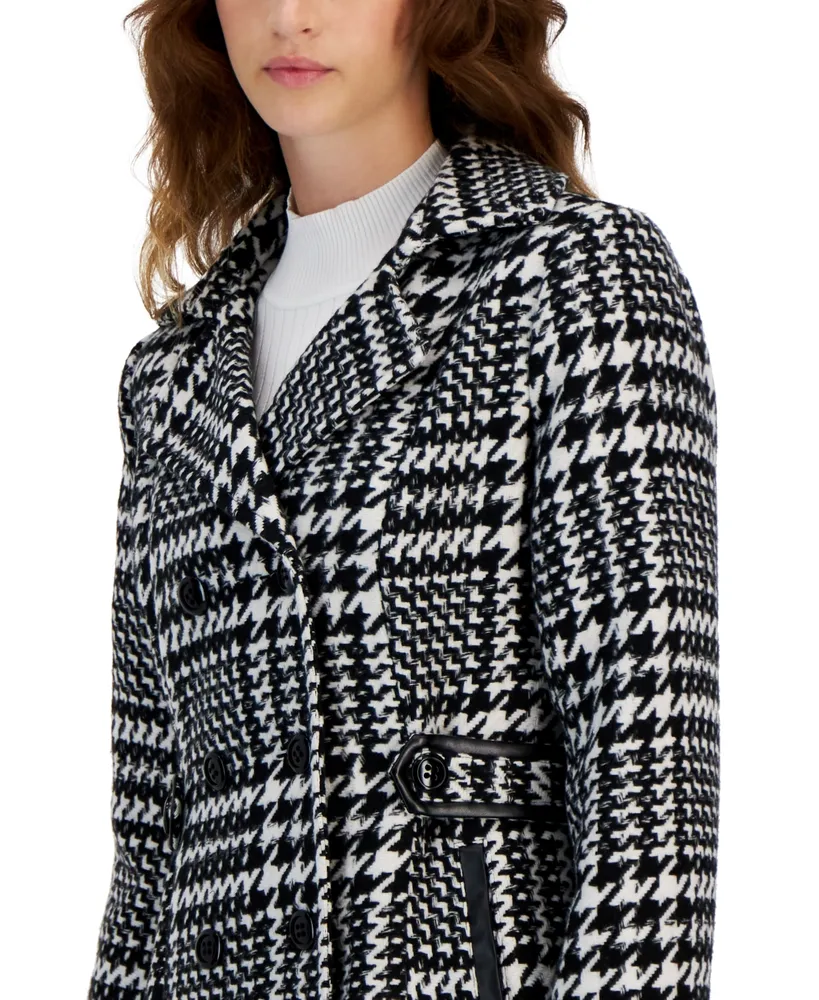 Bcx Juniors' Double-Breasted Plaid Long-Sleeve Coat