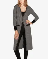 Belldini Women's Black Label Striped Button-Front Duster Sweater