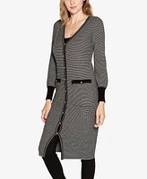 Belldini Women's Black Label Striped Button-Front Duster Sweater