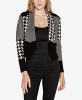 Belldini Black Label Multi Houndstooth Cropped Sweater Blazer