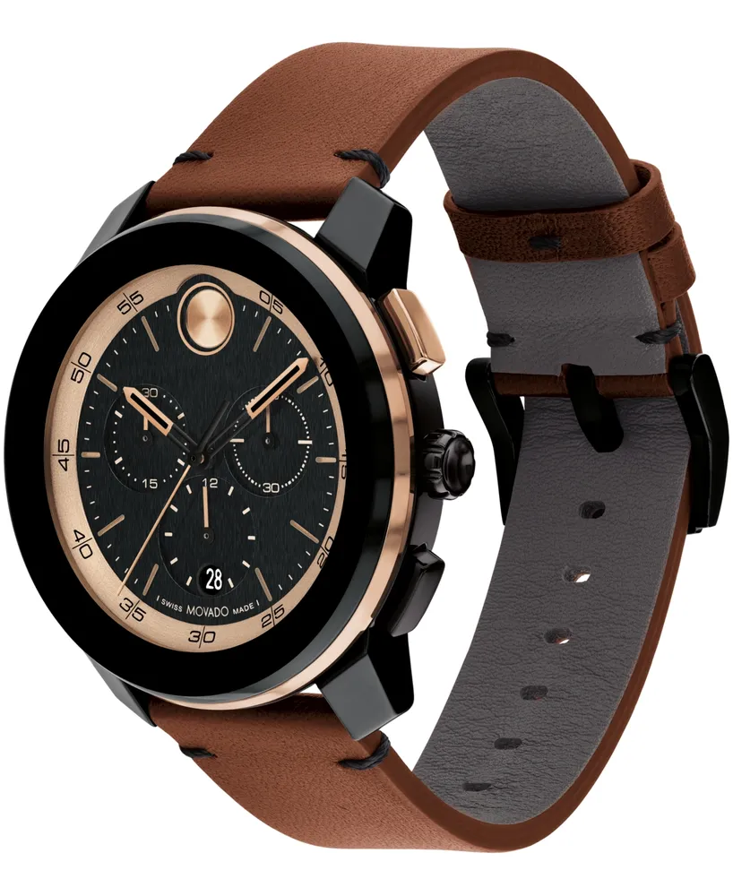 Movado Men's Bold TR90 Swiss Quartz Chronograph Cognac Leather Watch 44mm