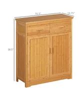 Homcom Bathroom Storage Cabinet, Bamboo Floor Cabinet Organizer with Doors and Adjustable Shelves, Natural