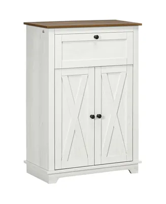 Homcom Farmhouse Storage Cabinet, Sideboard with Drawer and Doors, White