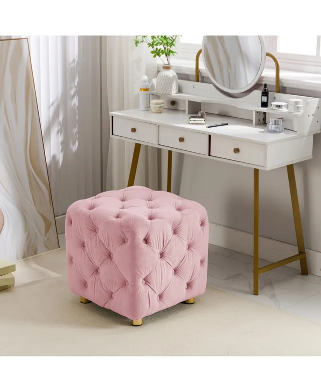 Simplie Fun Pink Modern Velvet Upholstered Ottoman, Exquisite Small End  Table, Soft Foot Stool,Dressing Makeup Chair, Comfortable Seat for Living  Room, Bedroom, E