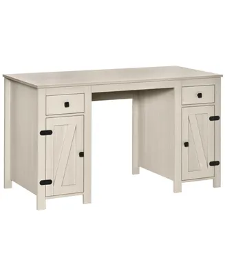 Homcom Farm Style Home Office Computer Desk with 2 Drawers and 2 Cabinets, White