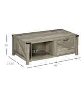 Homcom Farmhouse Coffee Table with Storage and Drawer, Grey