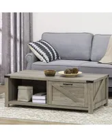 Homcom Farmhouse Coffee Table with Storage and Drawer, Grey