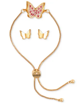 Guess Crystal Butterfly Slider Bracelet & Stud Earrings Gift Set