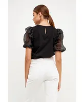 English Factory Women's Organza Sleeve Blouse Top