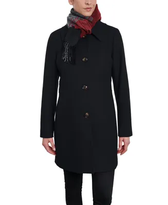 London Fog Women's Single-Breasted Peacoat & Scarf