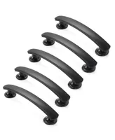 Cauldham 5 Pack Solid Kitchen Cabinet Arch Pulls Handles (3-3/4" Hole Centers) - Curved Drawer/Door Hardware - Style T750 - Matte Black