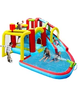7 in1 Inflatable slide water park bouncing house outdoor Soccer garden bouncer with Splash pool & Water gun & Climbing wall & Basketball & Football
