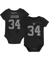 Newborn and Infant Boys Girls Mitchell & Ness Bo Jackson Black Las Vegas Raiders Retro Name Number Bodysuit