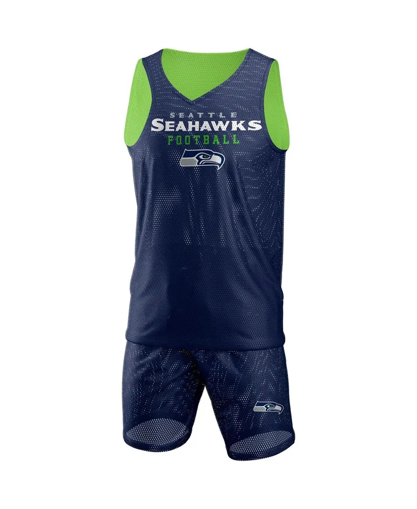Men's Foco College Navy Seattle Seahawks Colorblock Mesh V-Neck Tank Top and Shorts Set