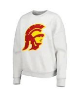 Women's Gameday Couture Heather Gray Usc Trojans Chenille Patch Fleece Pullover Sweatshirt