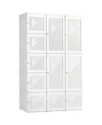 Homcom Portable Wardrobe Closet, Bedroom Armoire, Foldable Clothes Organizer with Cube Storage, Hanging Rods, and Magnet Doors, White