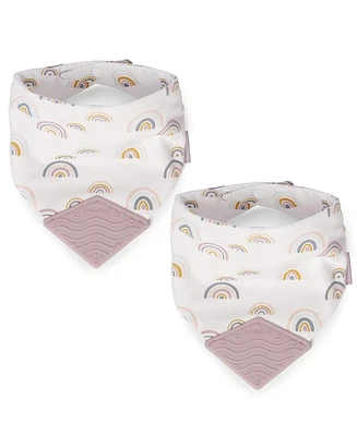 BooginHead Baby Cotton Baby Bandana Teething Bib 2-Pack, Pink Rainbows