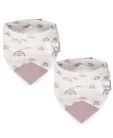 BooginHead Baby Cotton Baby Bandana Teething Bib 2-Pack, Pink Rainbows