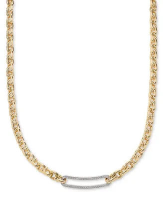 Diamond Bar Horseshoe Link 18" Collar Necklace (5/8 ct. t.w.) in Sterling Silver & 14K Gold-Plate - Sterling Silver  Gold