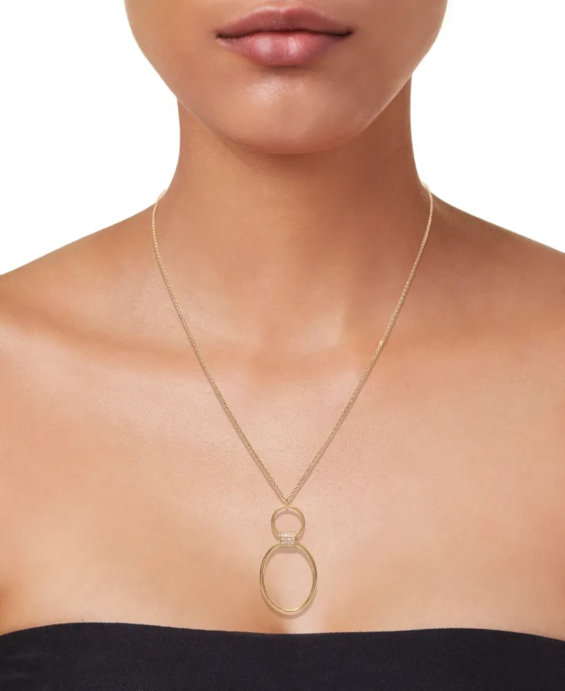 Diamond Polished Oval Rings Pendant Necklace (1/5 ct. t.w.) in 14k Gold-Plated Sterling Silver, 24" + 2" extender - Gold